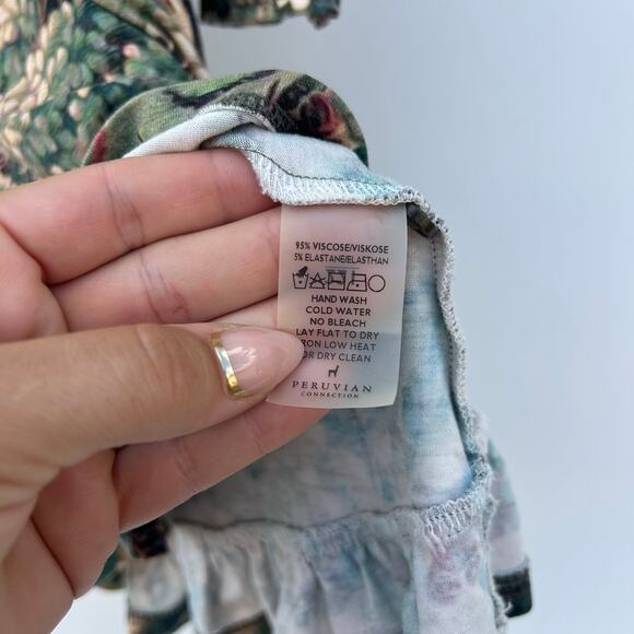 Peruvian Connection Pastorale Long Sleeve Foliage Green Dress Mini Small Pockets - Picture 8 of 9